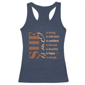 Woman Affirmation Racerback Tank Top She Is Strong Motivated Confident Blessed Beautiful Melanin TS11 Navy Print Your Wear