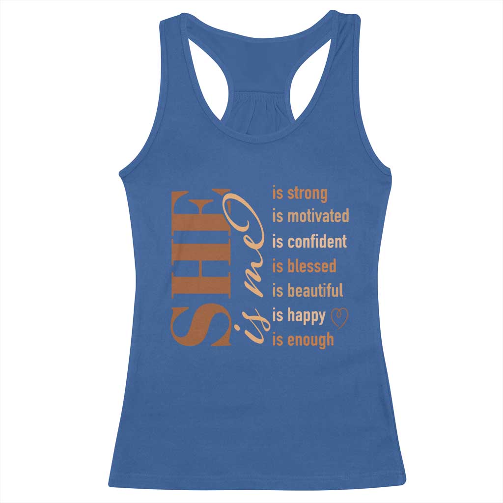 Woman Affirmation Racerback Tank Top She Is Strong Motivated Confident Blessed Beautiful Melanin TS11 Royal Blue Print Your Wear
