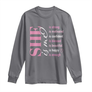 Woman Affirmation Long Sleeve Shirt She Is Strong Motivated Confident Blessed Beautiful TS11 Charcoal Print Your Wear