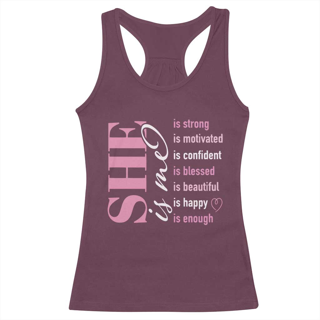 Woman Affirmation Racerback Tank Top She Is Strong Motivated Confident Blessed Beautiful TS11 Maroon Print Your Wear