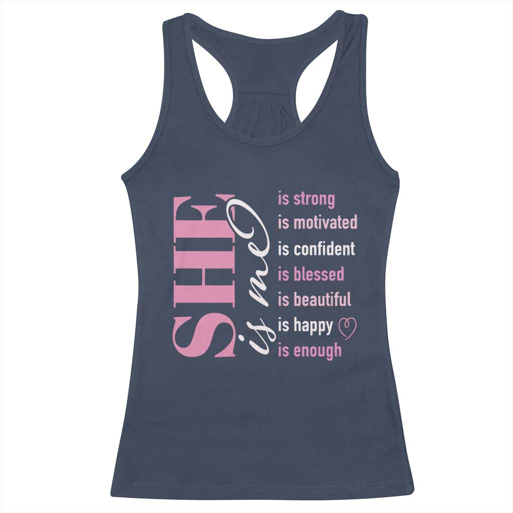 Woman Affirmation Racerback Tank Top She Is Strong Motivated Confident Blessed Beautiful TS11 Navy Print Your Wear