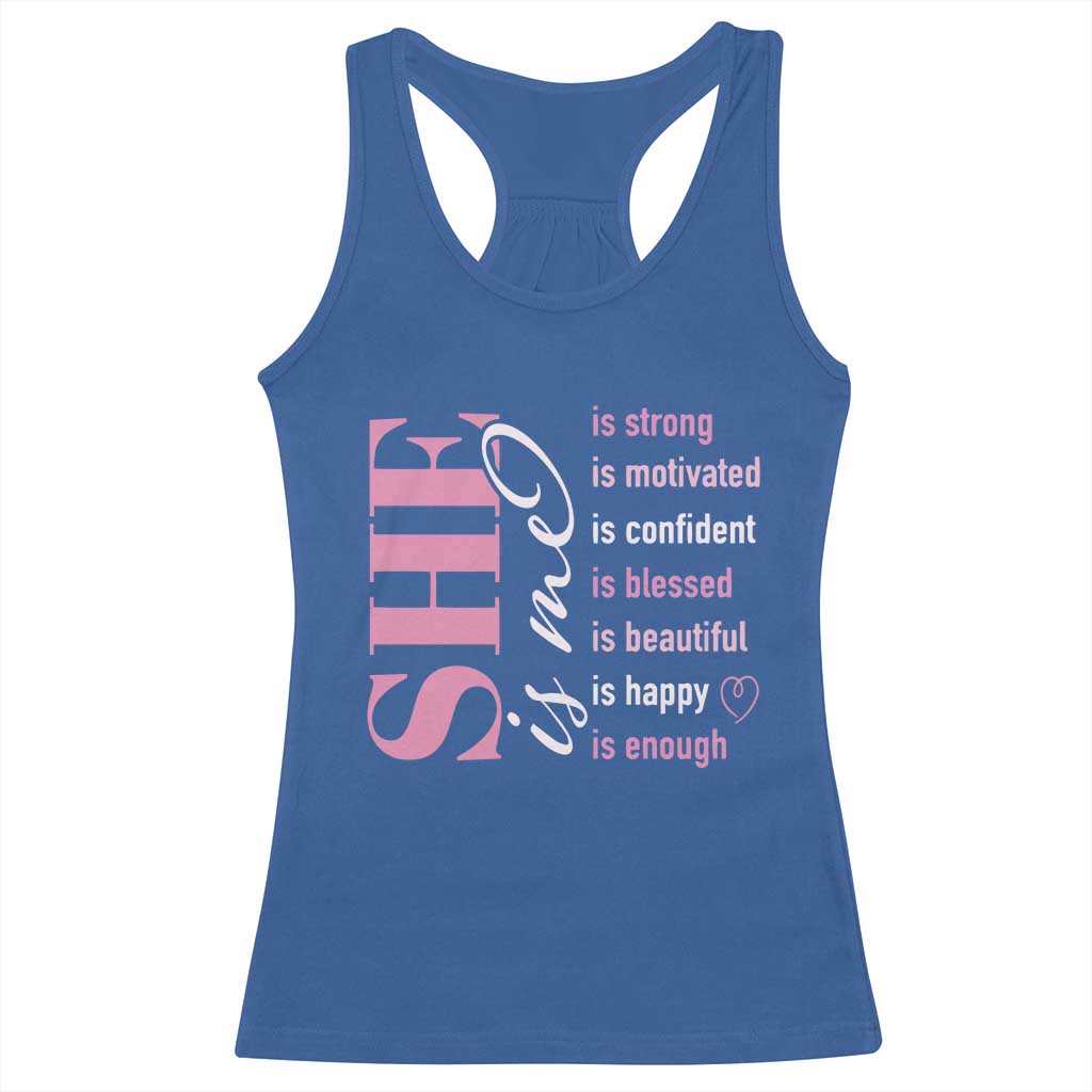 Woman Affirmation Racerback Tank Top She Is Strong Motivated Confident Blessed Beautiful TS11 Royal Blue Print Your Wear