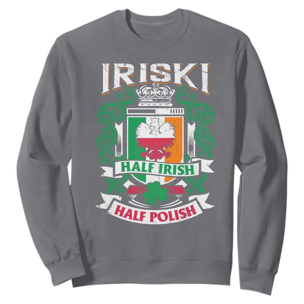 Iriski Half Irish Half Polish Sweatshirt Polish St Patricks Day Eagle TS11 Charcoal Print Your Wear