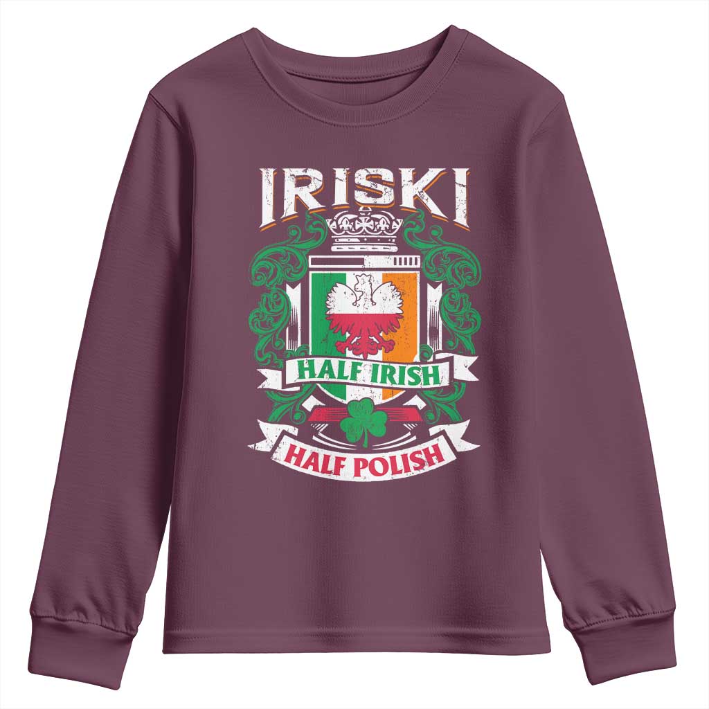 Iriski Half Irish Half Polish Youth Sweatshirt Polish St Patricks Day Eagle TS11 Maroon Print Your Wear