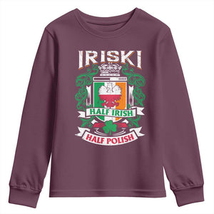 Iriski Half Irish Half Polish Youth Sweatshirt Polish St Patricks Day Eagle TS11 Maroon Print Your Wear