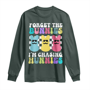 Funny Easter Forget The Bunnies I Am Chasing Hunnies Long Sleeve Shirt TS11 Dark Forest Green Print Your Wear