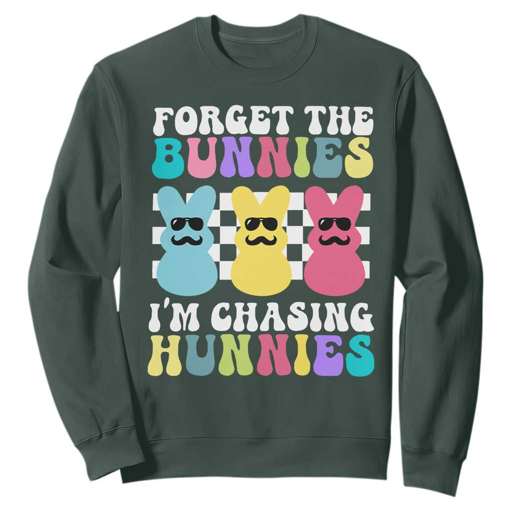 Funny Easter Forget The Bunnies I Am Chasing Hunnies Sweatshirt TS11 Dark Forest Green Print Your Wear