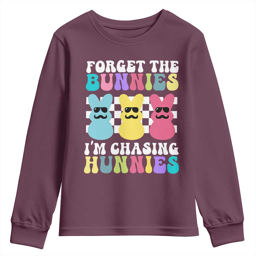 Funny Easter Forget The Bunnies I Am Chasing Hunnies Youth Sweatshirt TS11 Maroon Print Your Wear