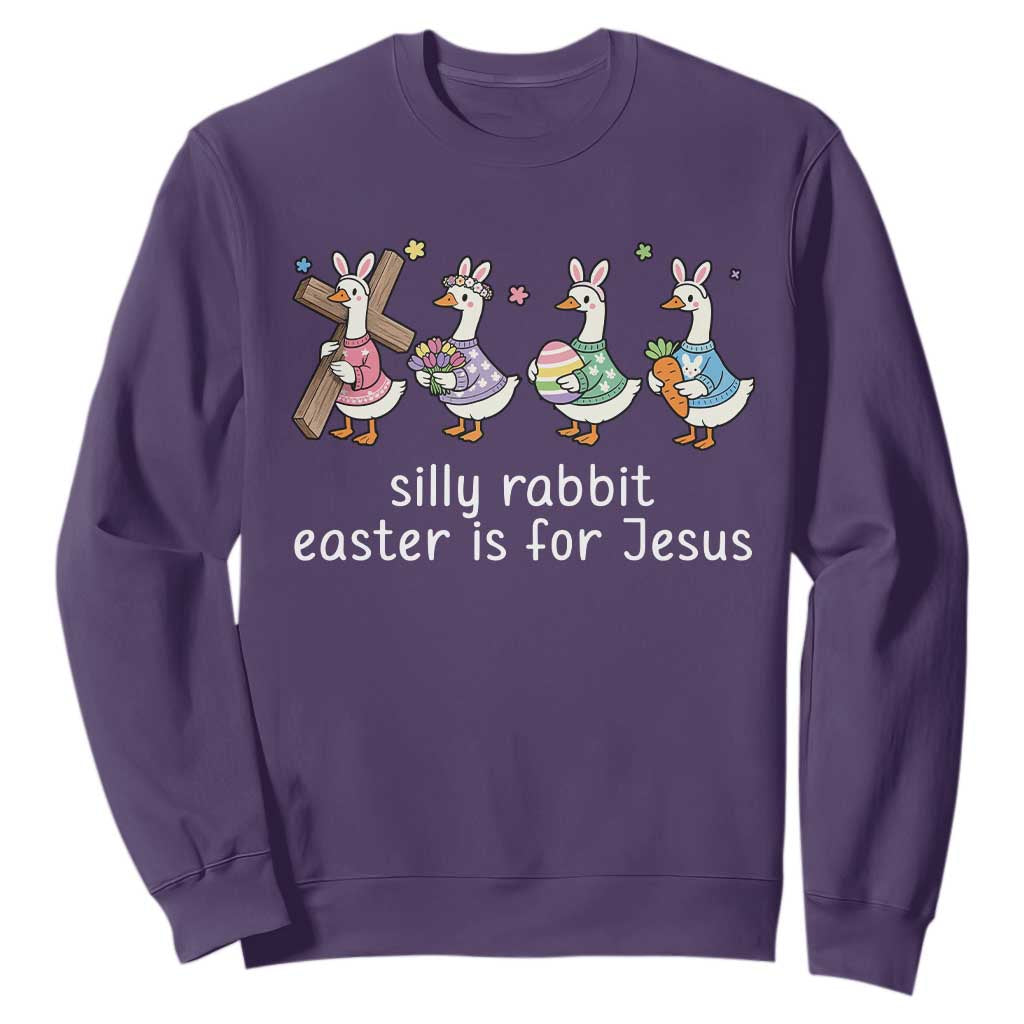 Funny Easter Day Silly Goose Sweatshirt Silly Rabbit Easter Is For Jesus TS11 Purple Print Your Wear