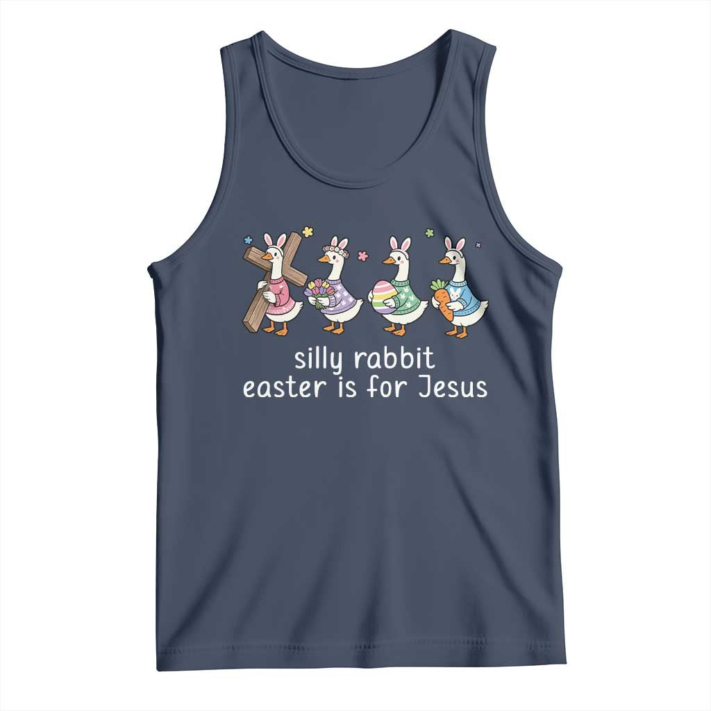 Funny Easter Day Silly Goose Tank Top Silly Rabbit Easter Is For Jesus TS11 Navy Print Your Wear