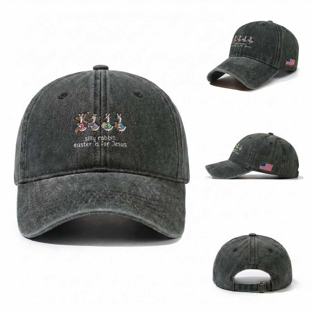 Funny Easter Day Silly Goose Washed Cotton Baseball Cap Silly Rabbit Easter Is For Jesus TS11 Washed Cap Universal Fit Dark Green Print Your Wear