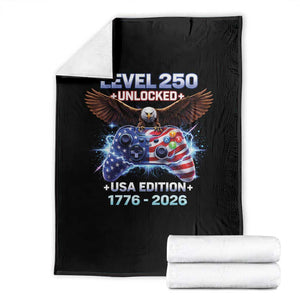 USA 250th Anniversary Gamer Throw Blanket Level 250 USA Edition 1776 2026 Bald Eagle TS11 Black Print Your Wear
