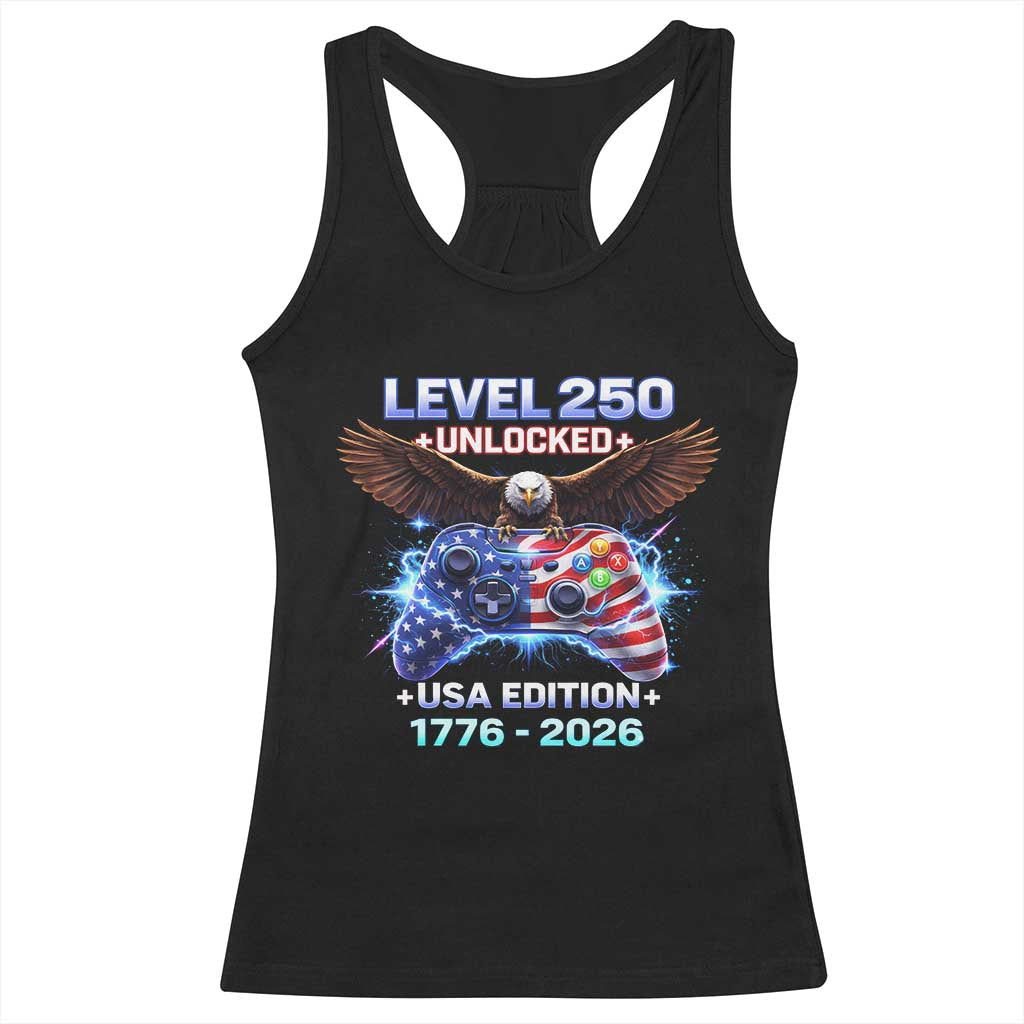 USA 250th Anniversary Gamer Racerback Tank Top Level 250 USA Edition 1776 2026 Bald Eagle TS11 Black Print Your Wear