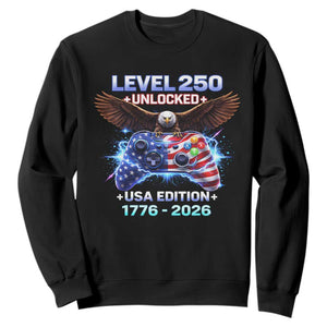 USA 250th Anniversary Gamer Sweatshirt Level 250 USA Edition 1776 2026 Bald Eagle TS11 Black Print Your Wear