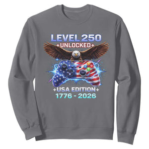 USA 250th Anniversary Gamer Sweatshirt Level 250 USA Edition 1776 2026 Bald Eagle TS11 Charcoal Print Your Wear