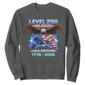 USA 250th Anniversary Gamer Sweatshirt Level 250 USA Edition 1776 2026 Bald Eagle TS11 Dark Heather Print Your Wear