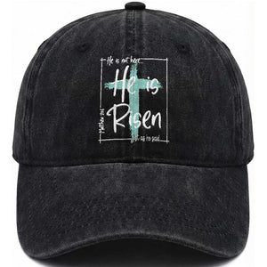 Easter He Is Risen Washed Cotton Baseball Cap He Is Not Here Christian Cross TS11 Washed Cap Universal Fit Black Print Your Wear