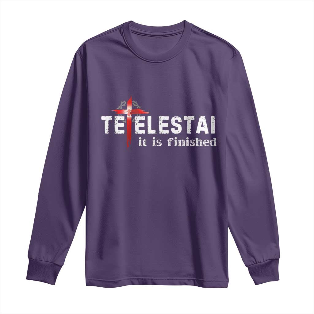 Tetelestai It Is Finished Long Sleeve Shirt Jesus Last Words Christian Easter TS11 Purple Print Your Wear