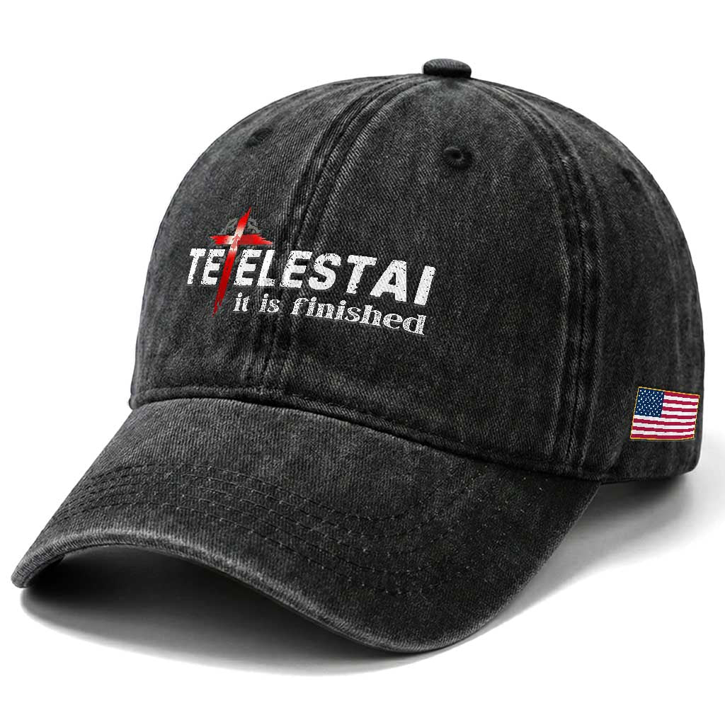 Tetelestai It Is Finished Washed Cotton Baseball Cap Jesus Last Words Christian Easter TS11 Print Your Wear