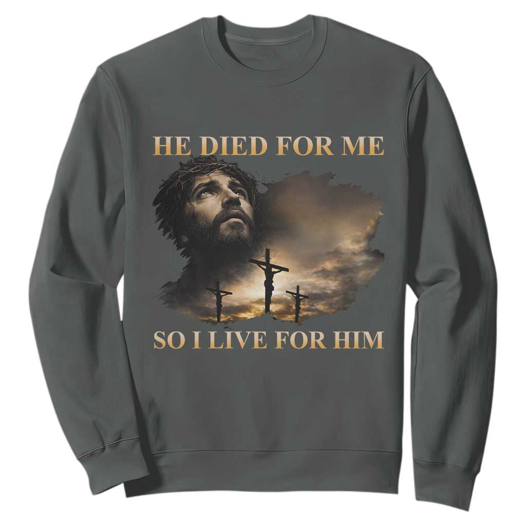 Jesus He Dided For Me So I Live For Him Sweatshirt Christian Religious Bible TS11 Dark Heather Print Your Wear