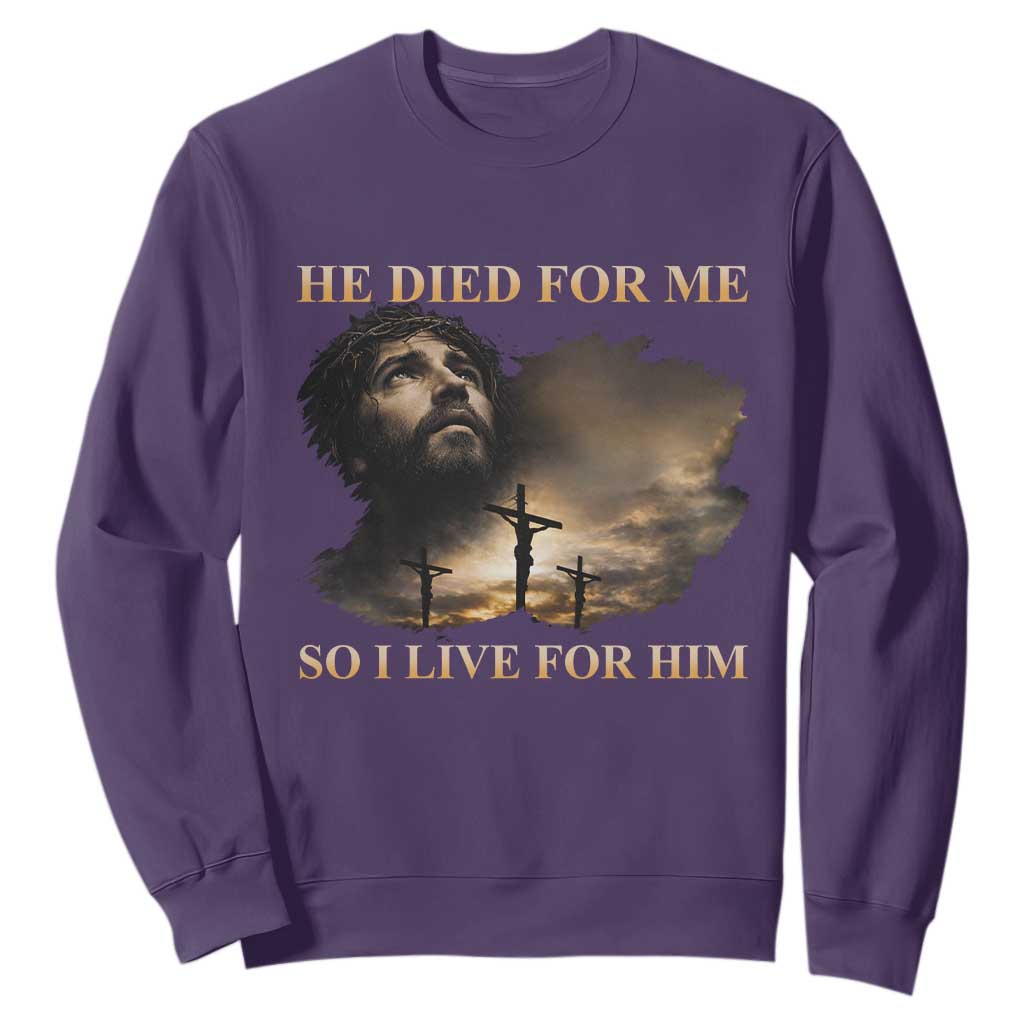 Jesus He Dided For Me So I Live For Him Sweatshirt Christian Religious Bible TS11 Purple Print Your Wear