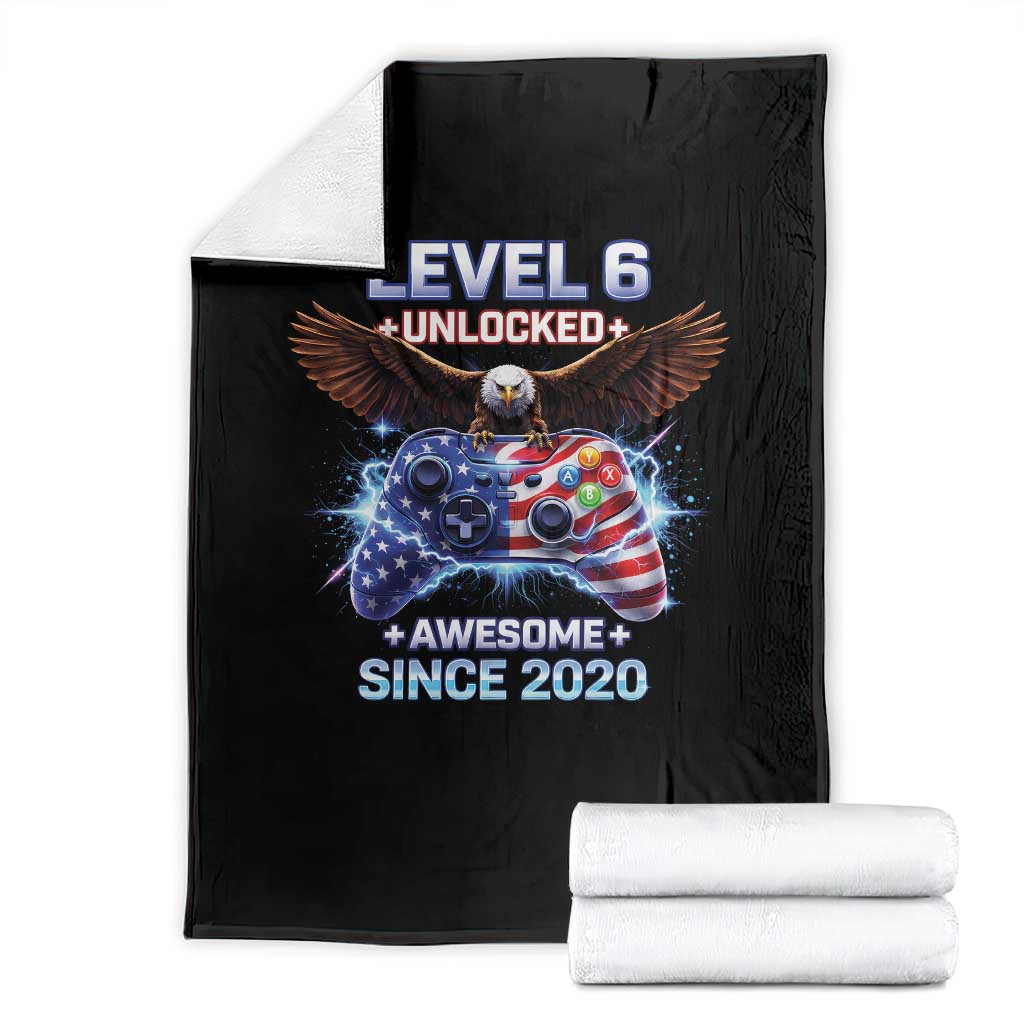 Funny 6th Birthday Throw Blanket Level 6 Unlocked Awesome Since 2020 USA Gamer TS11 Black Print Your Wear