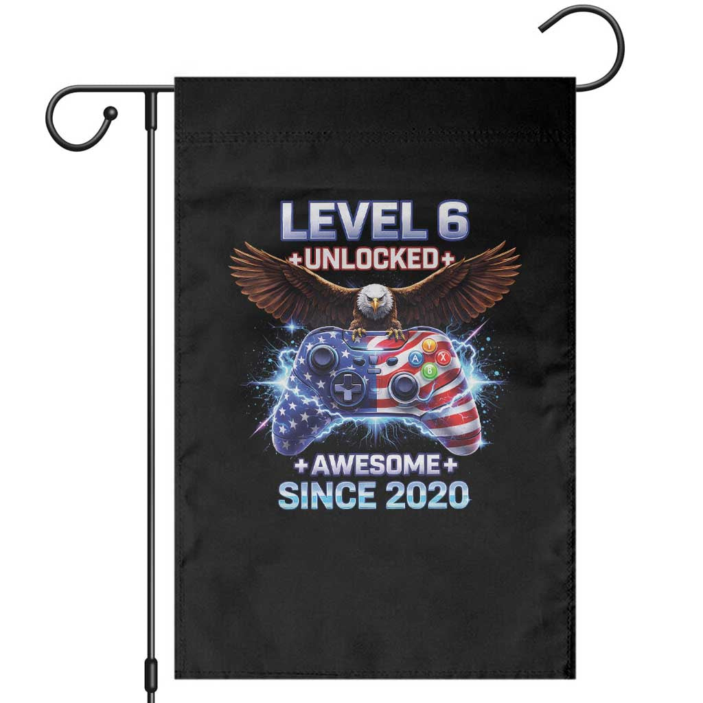Funny 6th Birthday Garden Flag Level 6 Unlocked Awesome Since 2020 USA Gamer TS11 Black Print Your Wear