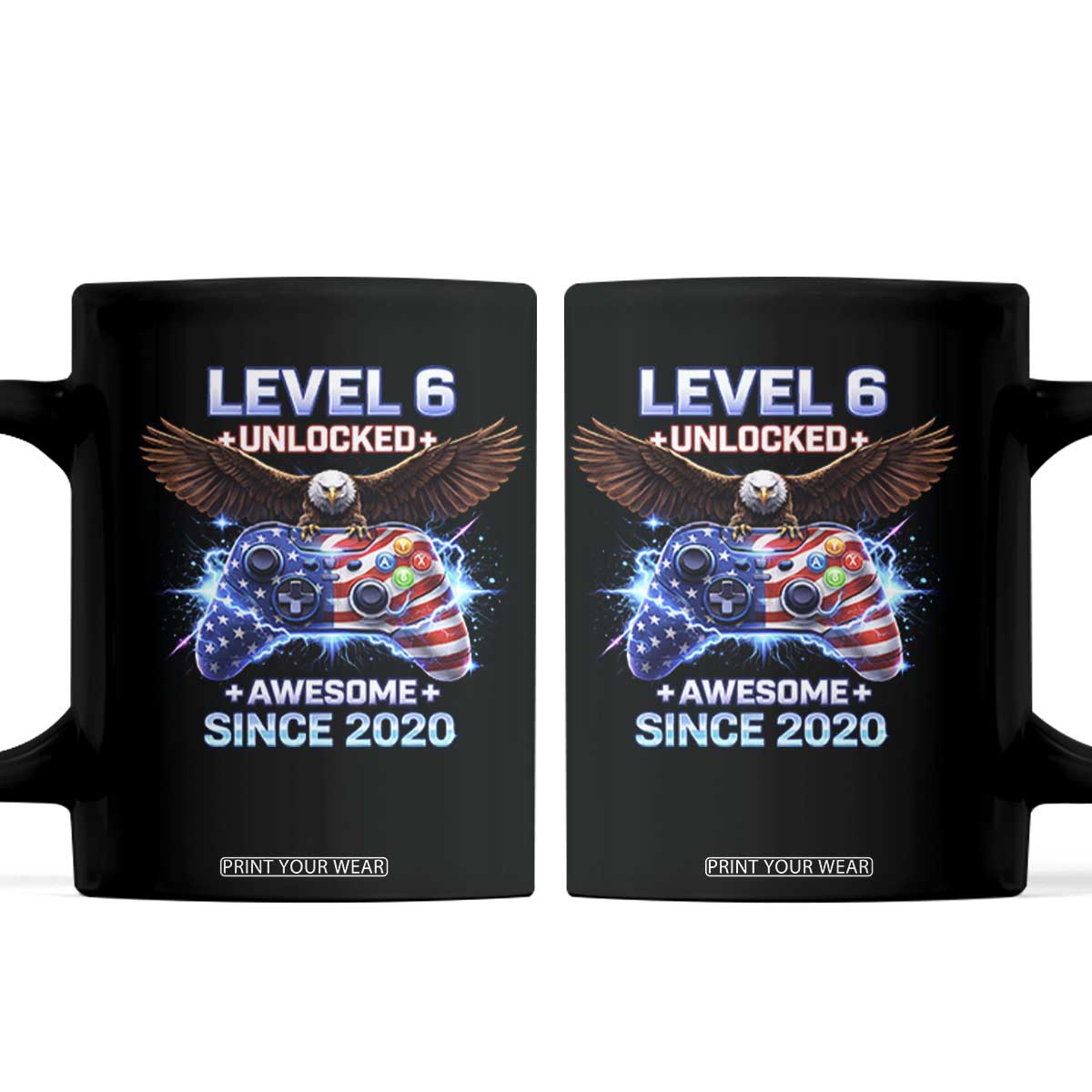 Funny 6th Birthday Coffee Mug Level 6 Unlocked Awesome Since 2020 USA Gamer TS11 Black Print Your Wear