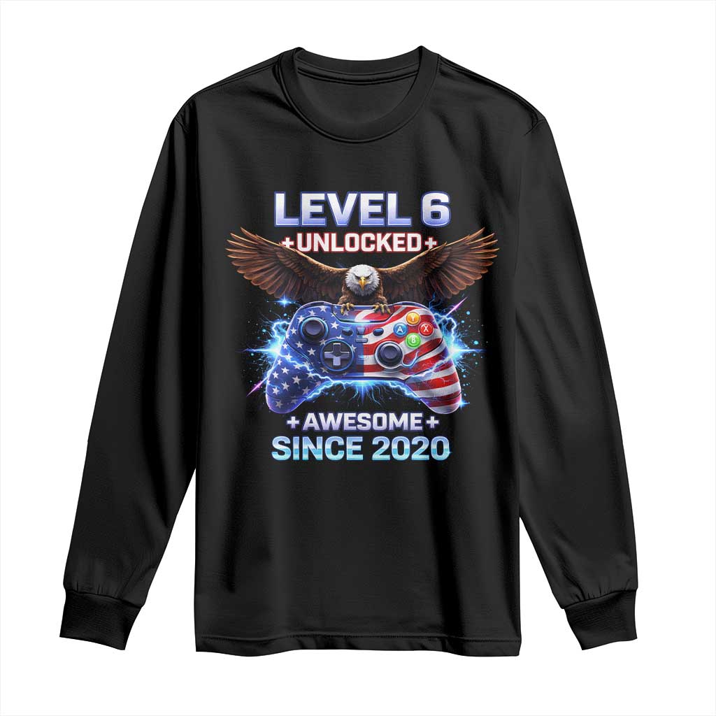 Funny 6th Birthday Long Sleeve Shirt Level 6 Unlocked Awesome Since 2020 USA Gamer TS11 Black Print Your Wear
