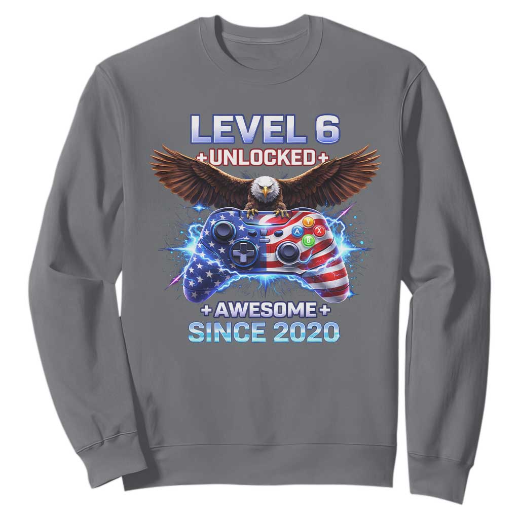Funny 6th Birthday Sweatshirt Level 6 Unlocked Awesome Since 2020 USA Gamer TS11 Charcoal Print Your Wear