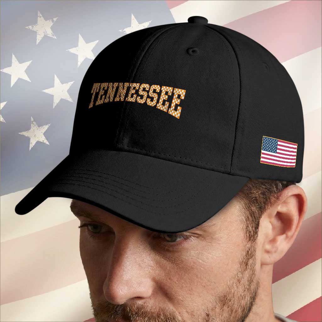Tennessee Fan Baseball Cap Orange Retro Checkered Varsity TN State TS11 Print Your Wear