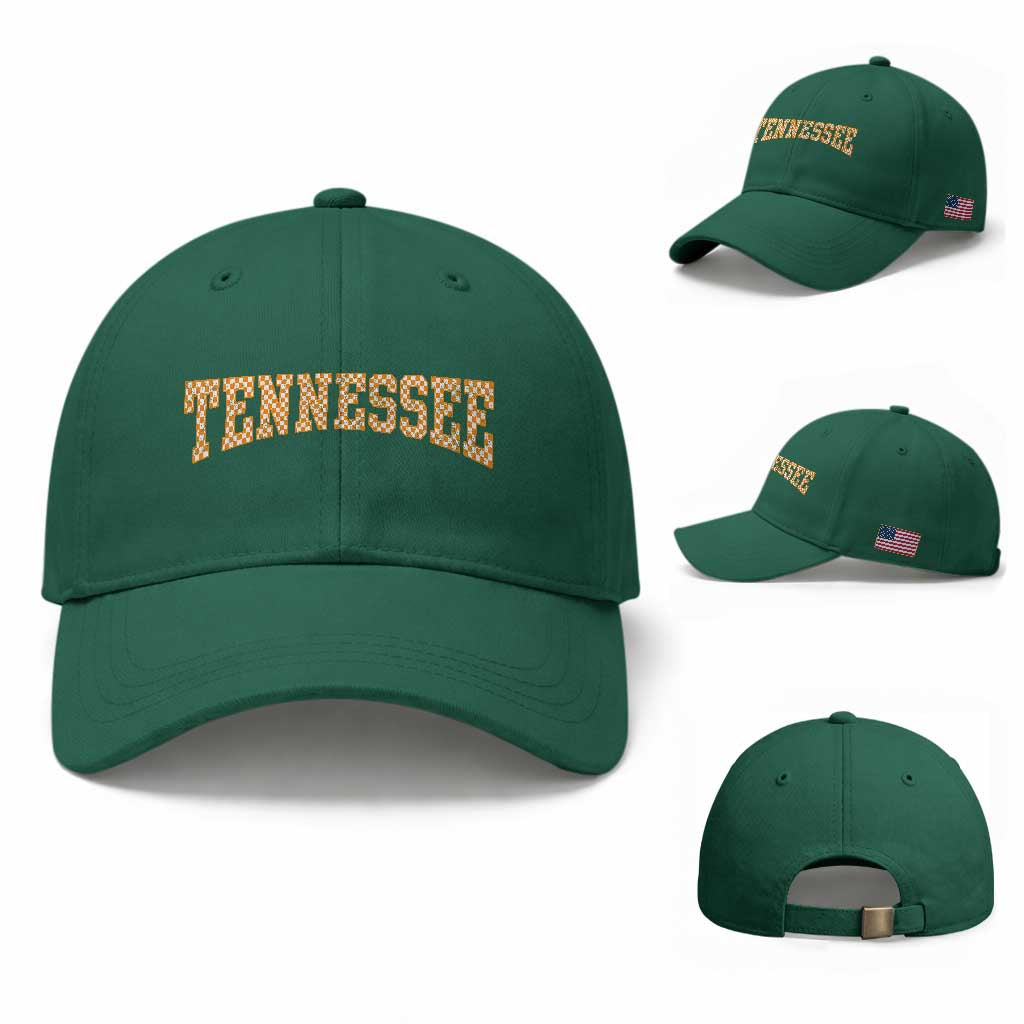 Tennessee Fan Baseball Cap Orange Retro Checkered Varsity TN State TS11 Baseball Cap Universal Fit Irish Green Print Your Wear