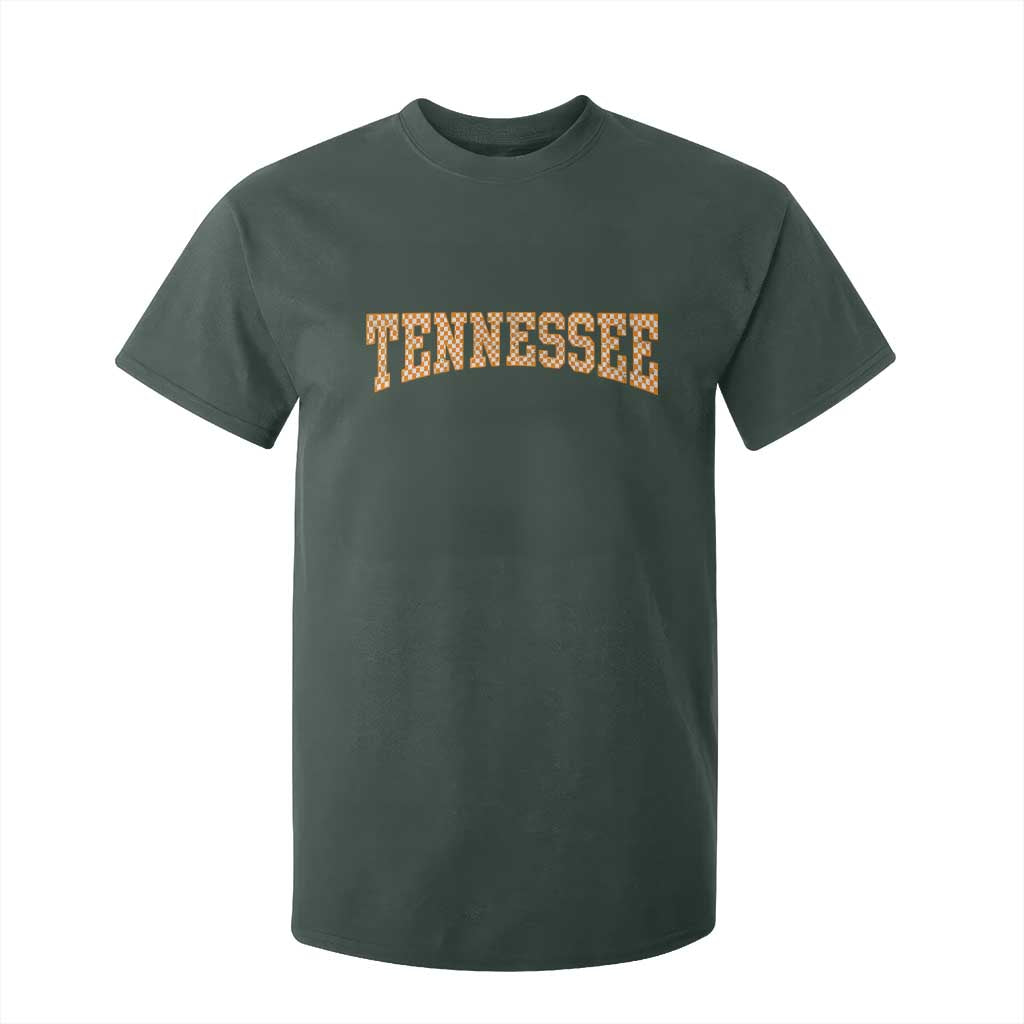 Tennessee Fan T Shirt For Kid Orange Retro Checkered Varsity TN State TS11 Dark Forest Green Print Your Wear