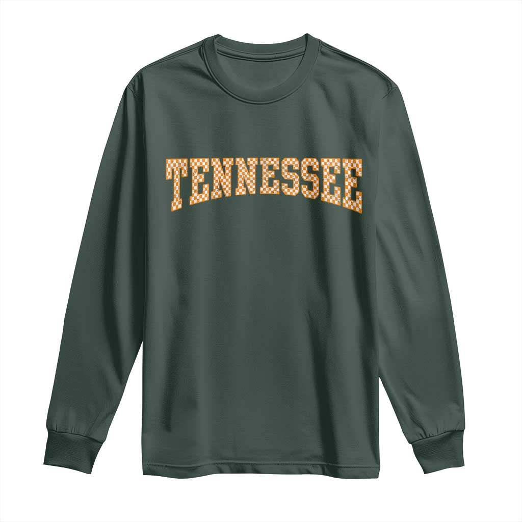 Tennessee Fan Long Sleeve Shirt Orange Retro Checkered Varsity TN State TS11 Dark Forest Green Print Your Wear