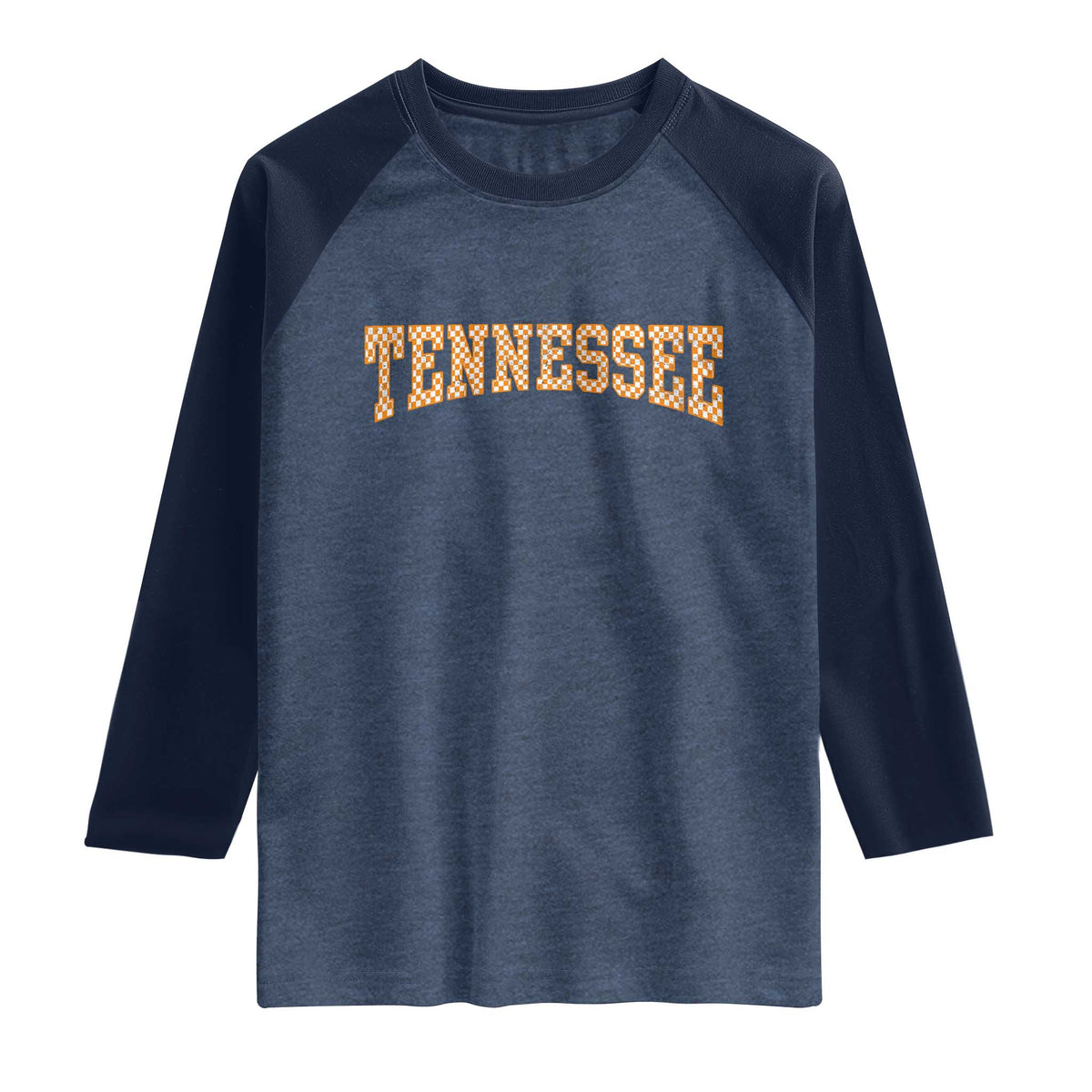 Tennessee Fan Raglan Shirt Orange Retro Checkered Varsity TN State TS11 Heather Denim Navy Print Your Wear