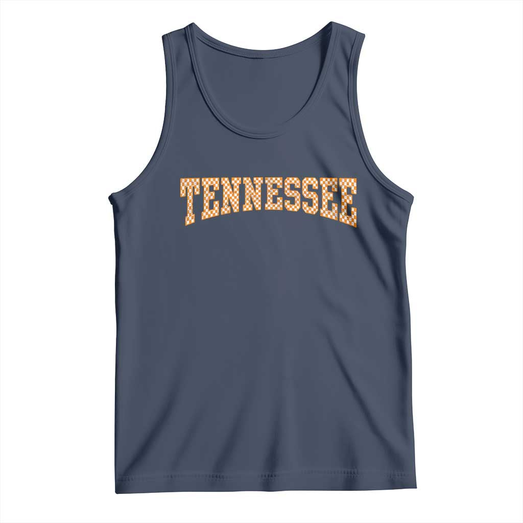 Tennessee Fan Tank Top Orange Retro Checkered Varsity TN State TS11 Navy Print Your Wear