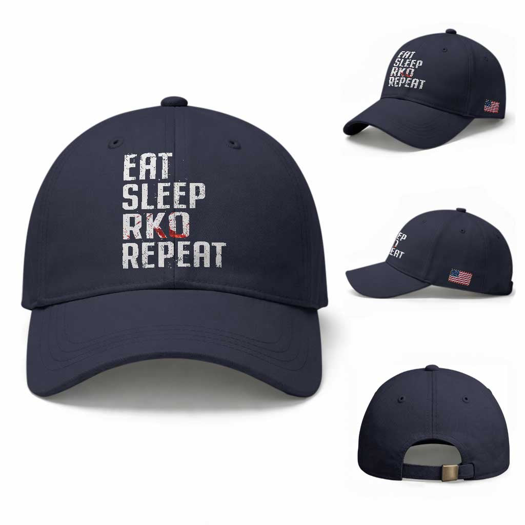 Eat Sleep RKO Repeat Baseball Cap Blood Stained TS11 Baseball Cap Universal Fit Navy Print Your Wear