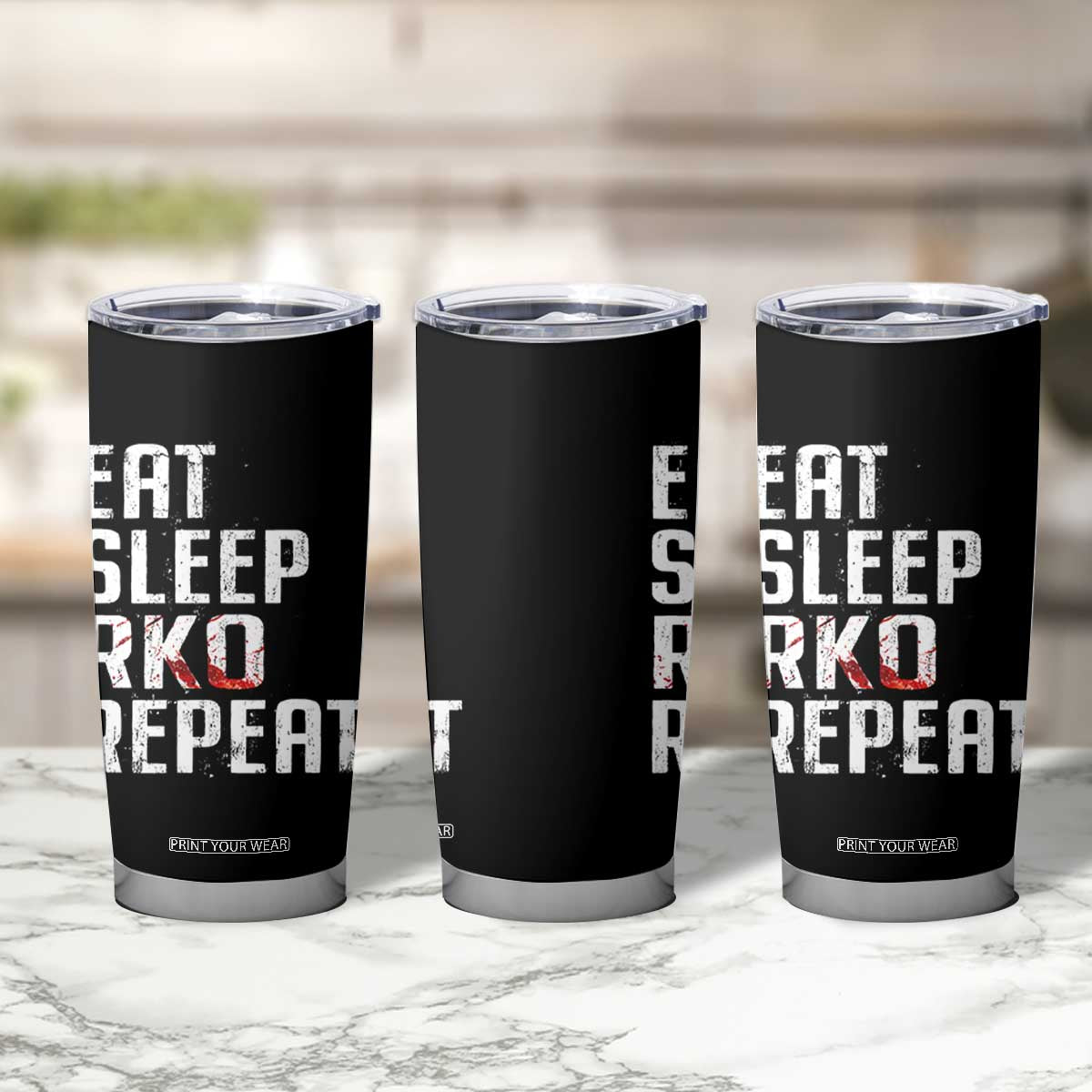 Eat Sleep RKO Repeat Tumbler Cup Blood Stained TS11 Print Your Wear