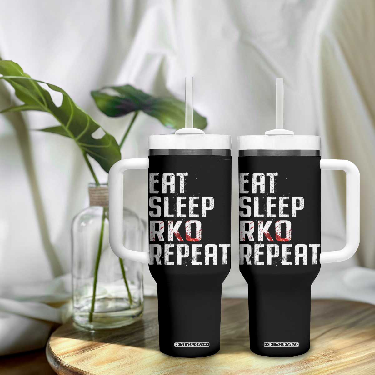 Eat Sleep RKO Repeat Tumbler With Handle Blood Stained TS11 Print Your Wear