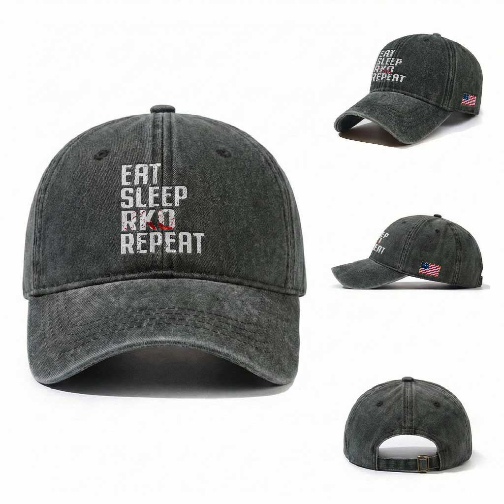 Eat Sleep RKO Repeat Washed Cotton Baseball Cap Blood Stained TS11 Washed Cap Universal Fit Dark Green Print Your Wear