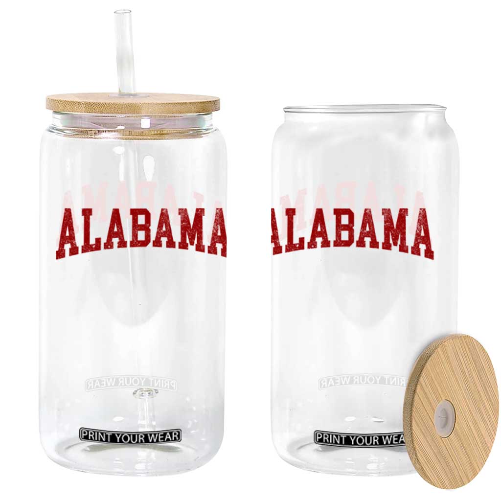 Alabama Fan Glass Can Red Bold Sport State Letters Game Day TS11 Print Your Wear