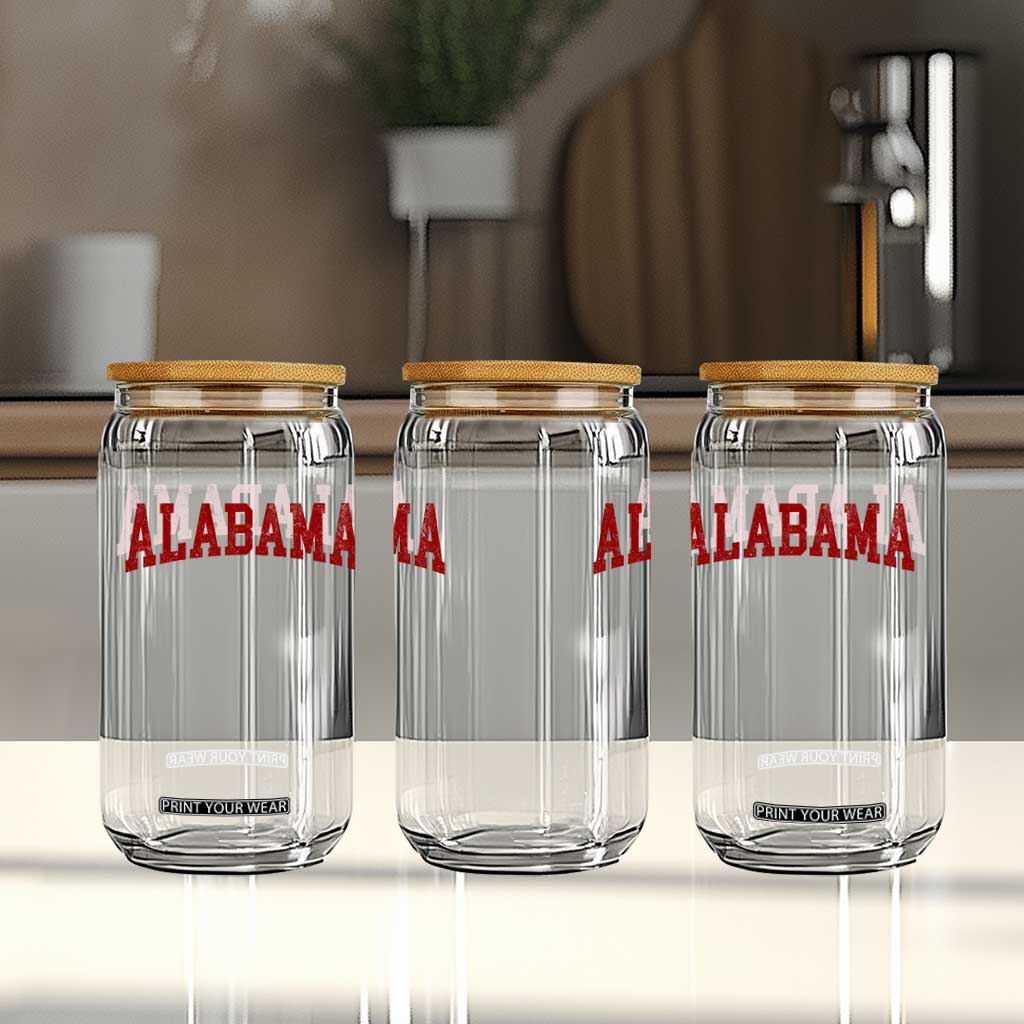 Alabama Fan Glass Can Red Bold Sport State Letters Game Day TS11 Print Your Wear