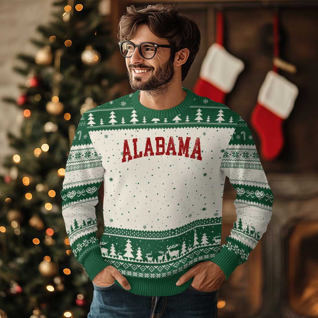 Alabama Fan Ugly Christmas Sweater Red Bold Sport State Letters Game Day TS11 Beige Green Print Your Wear