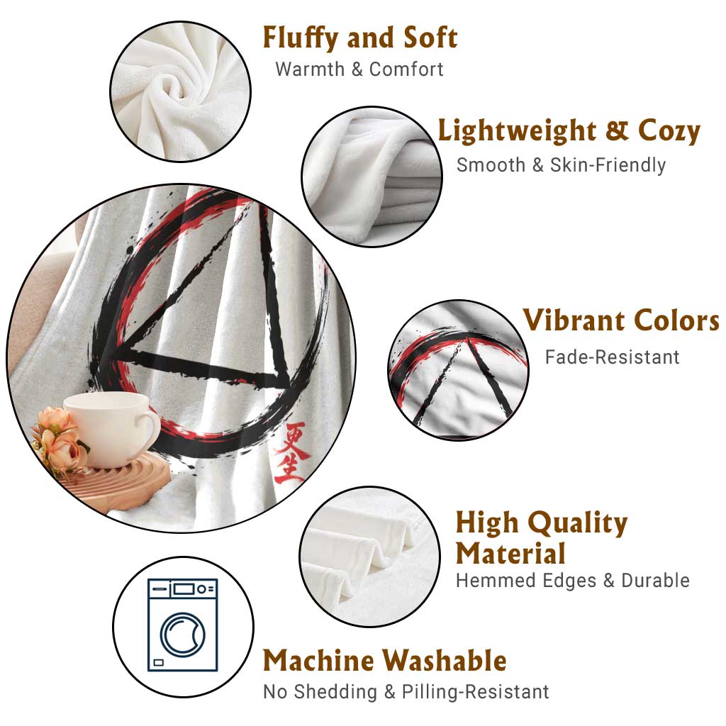 AA Sober Logo Symbol Serenity Recovery Throw Blanket Japanese Brushstroke Circle TS11 Print Your Wear