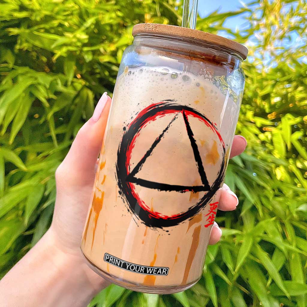 AA Sober Logo Symbol Serenity Recovery Glass Can Japanese Brushstroke Circle TS11 White Print Your Wear