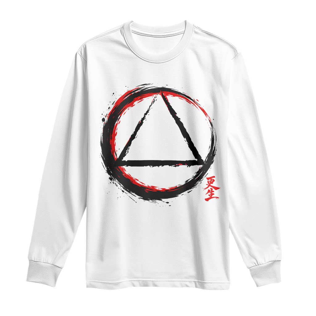 AA Sober Logo Symbol Serenity Recovery Long Sleeve Shirt Japanese Brushstroke Circle TS11 White Print Your Wear