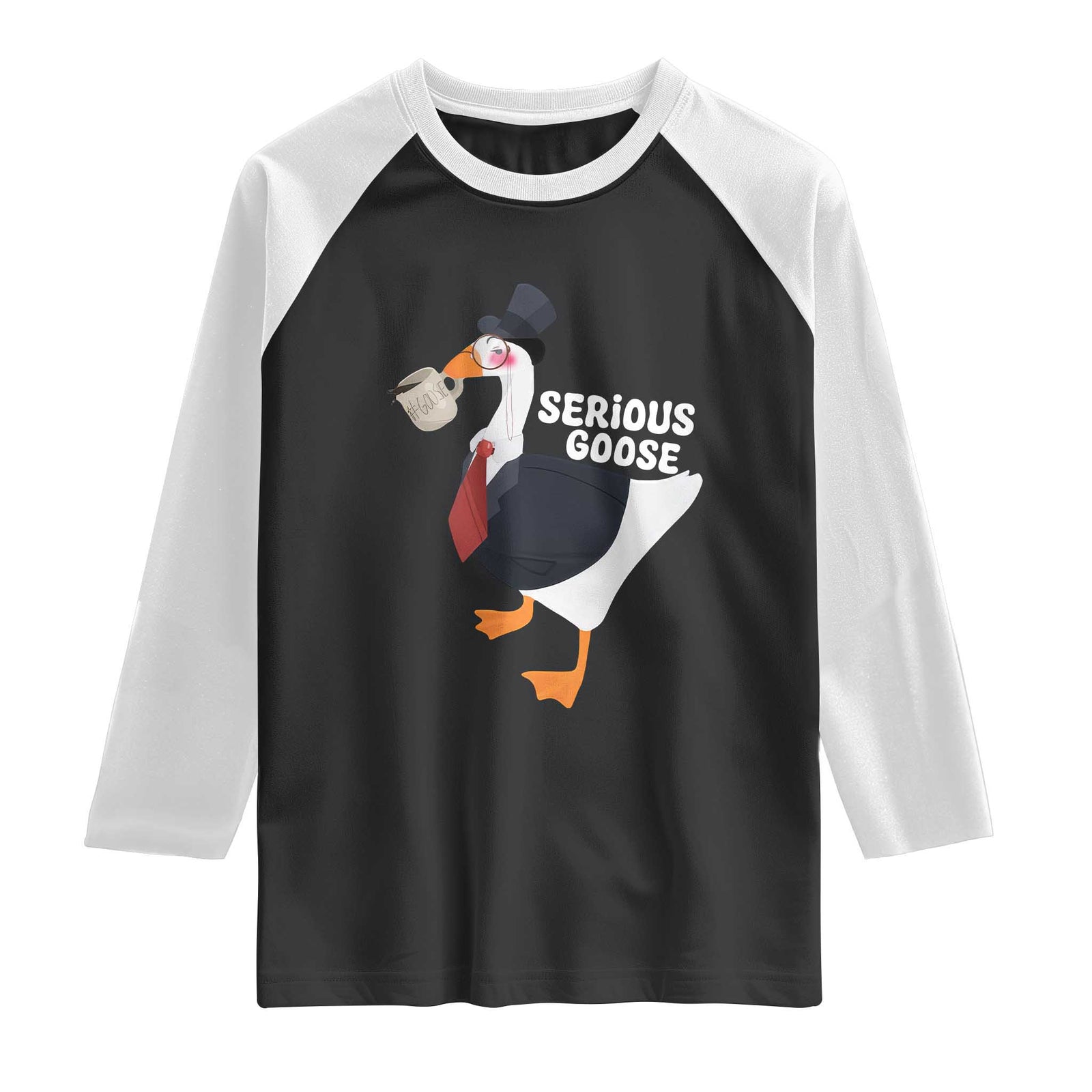 Serious Goose Raglan Shirt Funny Office Tuxedo Animal Meme