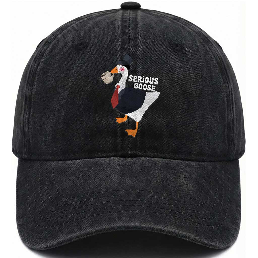 Serious Goose Washed Cotton Baseball Cap Funny Office Tuxedo Animal Meme