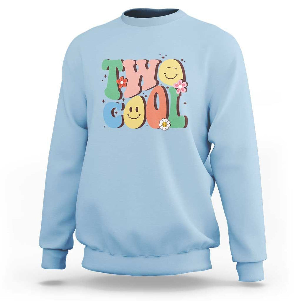 Second Birthday Sweatshirt Two Cool Gift 2 Years Old Retro Groovy TS11 Light Blue Print Your Wear