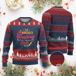 Funny Rizz Teacher Knit Sweatshirt This Sigma Teacher Has Mad Rizz No Cap TS11 Burgundy Print Your Wear